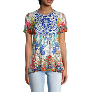 Johnny Was Shellinay Favorite Short Crew Swing Shirt Tee Blue Pink Top Small NEW